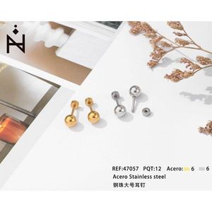 Orecchini a Perno con Grande Sfera in Acciaio Inossidabile, Gioielli di Moda di Grandi Dimensioni - Product Image 3