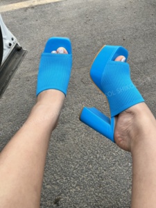 SHIKOL sandali donna tacco largo piede blu viola elasticizzato scarpe moda pantofole donna tacchi alti - Product Image 2