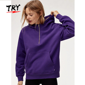 Felpe Casual <span class=keywords><strong>con</strong></span> <span class=keywords><strong>cerniera</strong></span> 1/4 <span class=keywords><strong>con</strong></span> cappuccio 100% cotone felpe larghe e per il tempo libero e Pullover <span class=keywords><strong>con</strong></span> tasca per le donne - Product Image 3