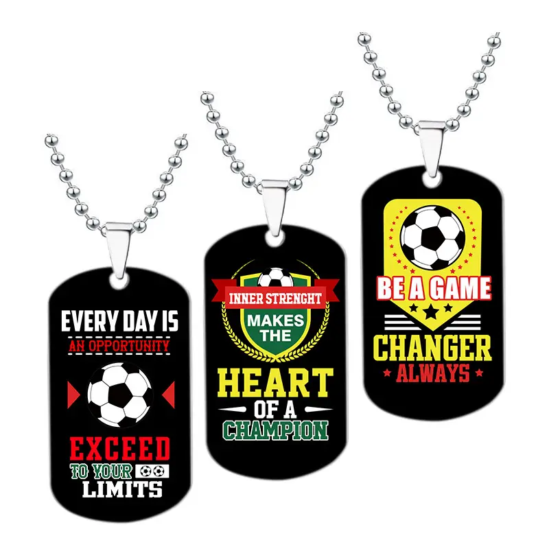HY color printing football inspirational gift team friends family colleagues stainless steel necklace