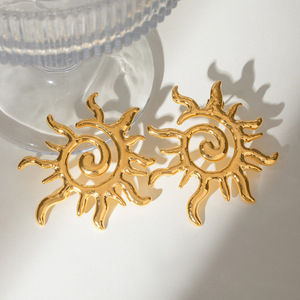 Sun Spiral <b>Stud</b> <b>Earrings</b> 18k Gold Stainless Steel Geometric Design Fashion Jewelry for Women - Product Image 2