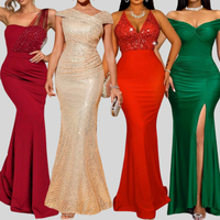 Robe de soirée à sequins pour femmes, épaules dénudées, col en V profond, fente haute, robe de soirée formelle pour la danse