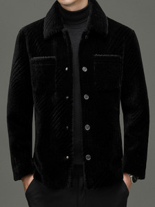 Abrigo de Piel con Forro de Lana 100% Pura para Hombre, Chaqueta Gruesa Acolchada de Lana de Cordero, Resistente al Viento, Estilo Urbano Otoñal - Product Image 2