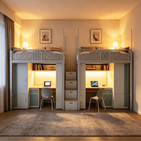 Lit d'étudiant en métal robuste personnalisé avec bureau et armoire intégrés pour dortoir universitaire, auberge de jeunesse, chambre à coucher