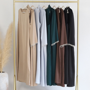 Robes Abaya élégantes en soie <span class=keywords><strong>satin</strong></span>ée pour femmes musulmanes, cardigan kimono, longue robe, couleur unie, robe à perles, robe de soirée, Jubah, vêtements islamiques pour l'Aïd - Product Image 5