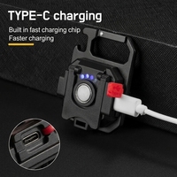 Mini lampe torche LED COB d'urgence rechargeable par Type-C, indice IP44, 7 modes (450 lumens), porte-clés, lumière rouge
