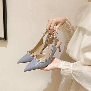 Women's Pointed One-Line <strong>High</strong> <strong>Heeled</strong> <strong>Running</strong> <strong>Shoes</strong> with Stylish Rivets Elegant Sandals - Product Image 4