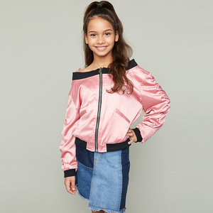 Smocked <b>Children</b> Clothing Wholesale Quilted Off Shoulder Satin Bomber <b>Jackets</b> - Product Image 1