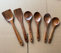 Ensemble d'ustensiles de cuisine FAREA en bois d'acacia et de teck de qualité supérieure, cuillère, spatule, louche pour la collection d'outils de cuisine