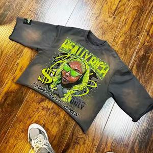 Camiseta de Hombre Personalizada 100% Algodón Vintage Oversize con Efecto Desgastado, Lavado Ácido, Impresión Digital de Logotipo, Casual, Corta, Tejida - Product Image 2