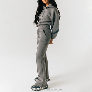 Tuta da Jogging Casual <span class=keywords><strong>con</strong></span> Logo personalizzato felpa corta oversize <span class=keywords><strong>con</strong></span> <span class=keywords><strong>cappuccio</strong></span> e pantaloni da Jogging a gamba larga Set 2 pezzi Set da salotto Set da donna - Product Image 4