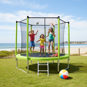 <span class=keywords><strong>Trampoline</strong></span> rond Zoshine de 8 pieds, 10 pieds, 12 pieds, 14 pieds avec filet de sécurité et échelle, tapis de <span class=keywords><strong>protection</strong></span> bleu <span class=keywords><strong>pour</strong></span> enfants, utilisation en extérieur - Product Image 5