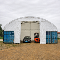 Tente de conteneur d'expédition entièrement fermée avec porte à rideau en tissu PVC, imperméable, résistante aux UV, toit en arche pour stockage extérieur