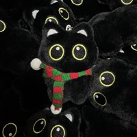 Porte-clés en peluche chat noir en gros, pendentif chat de dessin animé mignon, breloque de sac, décorations de poupée aux grands yeux, cadeau personnalisé, commandes en gros