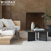 WISEMAX FURNITURE Meubles de salon nordiques Table basse ronde en bois massif naturel avec 3 pieds