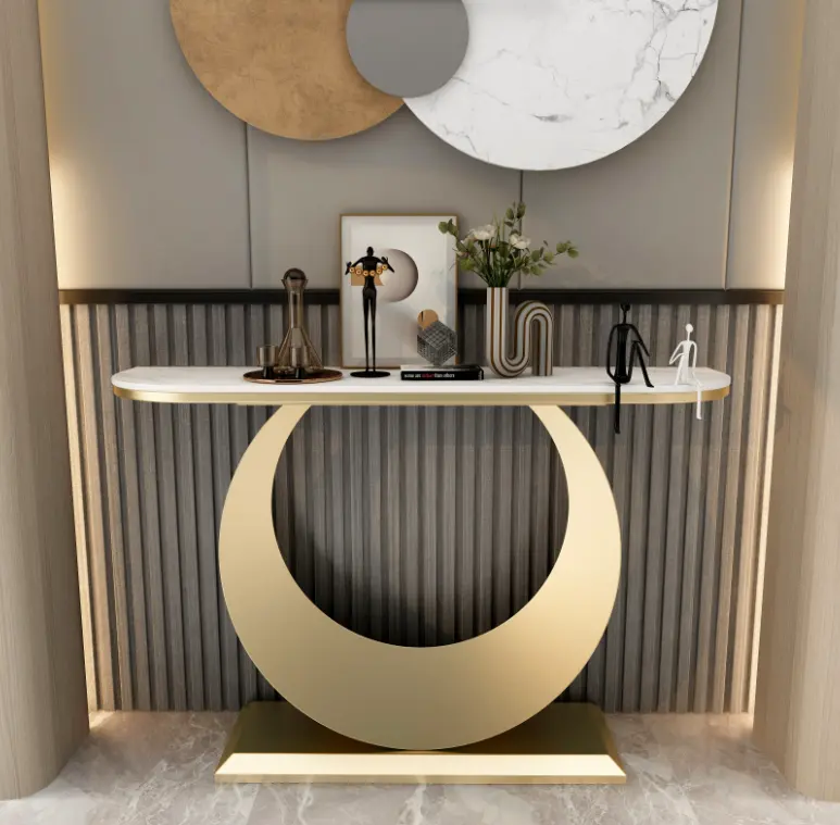 Hign End Entrance Table Stainless Steel Gold Italian Console Table