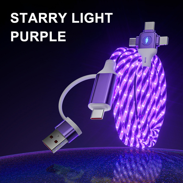 Glowing Flowing Light 2-in-3 Fast Charging PD 60W/20W USB to Type-C Micro Data Cable for Mobile Phone Computer & Printer