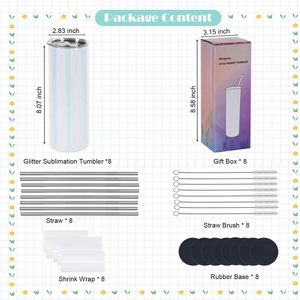 Gobelet à sublimation 20 oz Skinny Straight Glitter Blanks Lot de 25 avec couvercle individuellement - Product Image 2