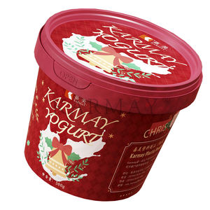 Pot à yaourt en plastique de 500 ml (16 onces) avec couvercles et cuillère, rond, étiquette IML, style Noël européen, fabriqué en Chine - Product Image 3