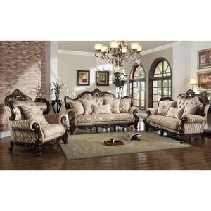 Ensemble de canapé de salon à structure en bois massif victorien Ensemble de canapé sectionnel en tissu Canapés sculptés en bois - Product Image 5