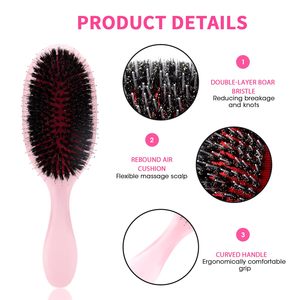 Brosse à cheveux ovale compacte personnalisée avec logo, poils doux et antistatiques en poils de sanglier, pour massage du cuir chevelu et extensions capillaires naturelles - Product Image 3