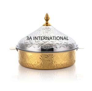 Récipient de stockage alimentaire pour fondue, plat de service pour fondue, en or et argent plaqué, design en relief artisanal - Product Image 1