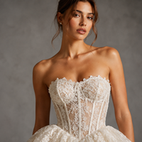 Robe de mariée courte à ourlet bouffant, bustier, avec corset transparent et appliques en dentelle, en tulle, pour réception de mariage, sur mesure, vente en gros