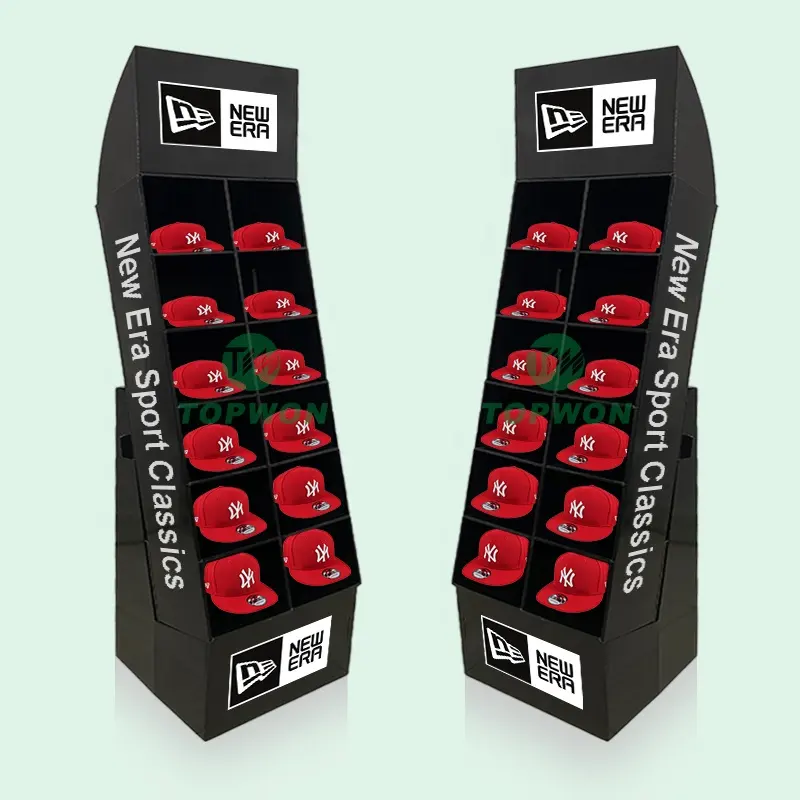 Nieuwste Custom Logo Gratis Ontwerp Draagbaar Papier Winkel Display Stand Kartonnen Hoed Display Rack