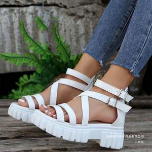 Sandales à plateforme en <span class=keywords><strong>cuir</strong></span> PU avec boucle à la cheville pour femme Sandales décontractées d'été Style coréen Chaussures Boho - Product Image 5