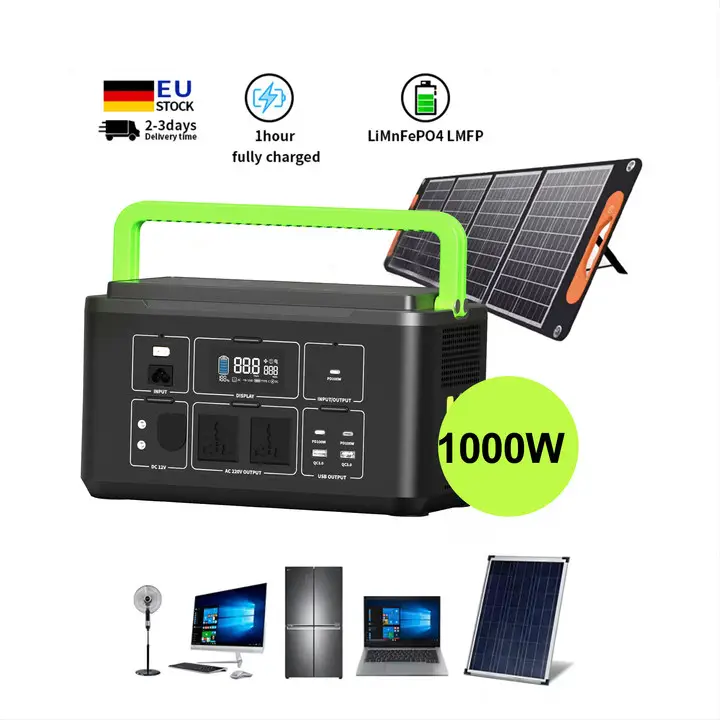 Generadores solares de batería de litio para el hogar de 1000W Estación de energía de carga recargable portátil para acampar al aire libre