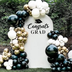 Coperture per <span class=keywords><strong>Arco</strong></span> Bianche 'Congrats Grad' con Parte Superiore Arrotondata, Sfondo Bifacciale per Decorazioni di Laurea, Matrimonio, Eventi e Feste, Personalizzabile - Product Image 1