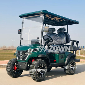 Carrito de Golf Todoterreno Vintage Verde Oscuro de 4 Plazas con Techo Rígido a Juego y Amortiguadores Rojos, Buggy para Turismo en Resorts - Product Image 1