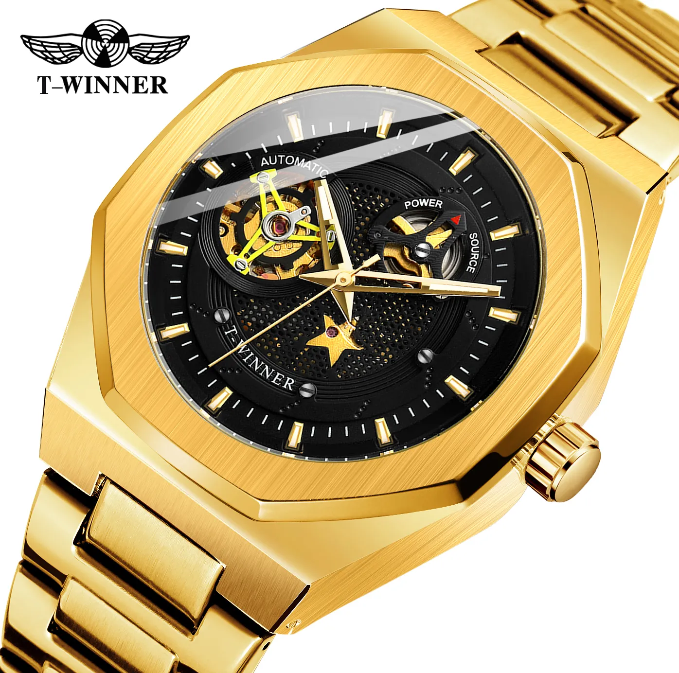 golden relogio forsining custom watch OEM montrepourhomme Stainls Steel automatic mechanical for male