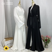 Abaya ouverte Nida 2025, modeste, avec poches, respirante, séchage rapide, légère, manches longues, couleur unie noire, été, polyester (1461)