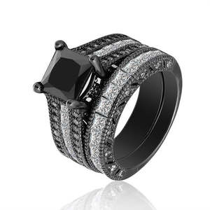 Black Women's Ring <b>Set</b> <b>Square</b> Zircon Inlaid Prong Setting Engagement Jewelry Geometric Design Gunslinger Black Rings - Product Image 5