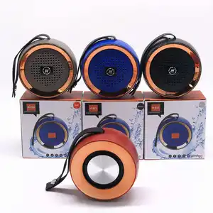 Speaker Bass luar ruangan portabel mini, pengeras suara nirkabel mendukung kartu tf kustom multifungsi plastik bulat biru 10w