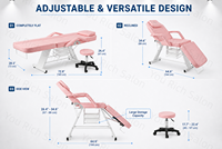 Table de massage professionnelle rose à 3 sections réglables avec tabouret, pour soins du visage, tatouage, extensions de cils, SPA et salon de beauté