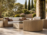 Ensemble de canapés d'extérieur modernes en rotin imperméable et durable - Meubles de jardin avec table à feu