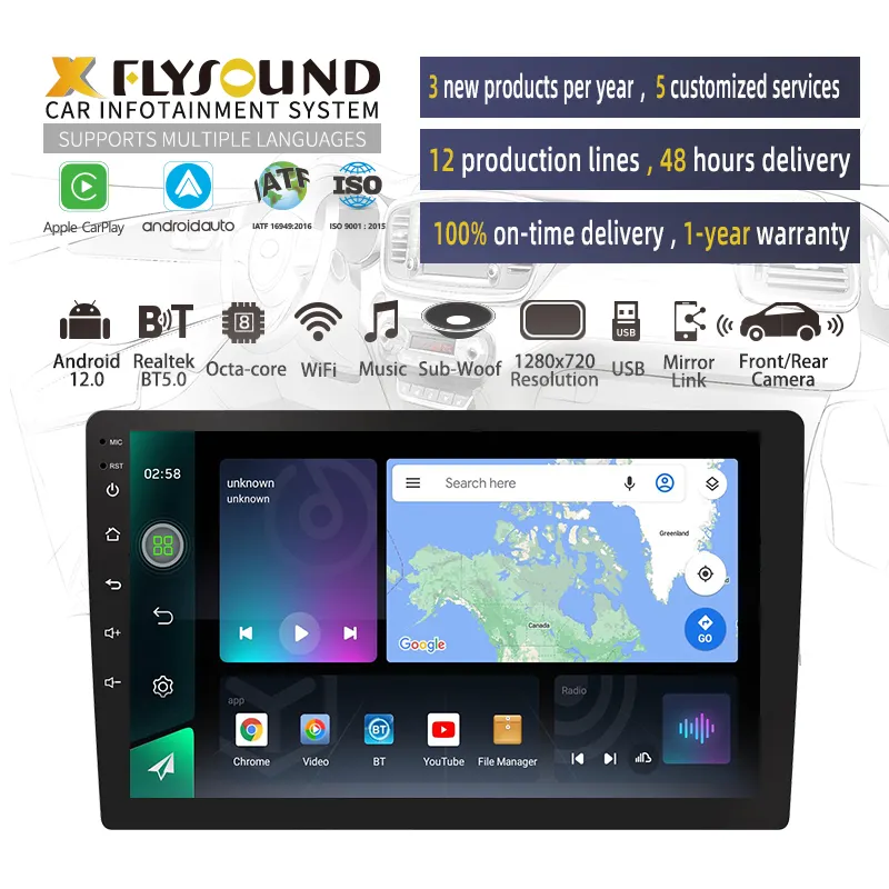 Flysonic Applicable à 15 marques de voitures européennes Services ODM 9 pouces personnalisation 3 + 32GB Car Video Navigation Android Car Radio