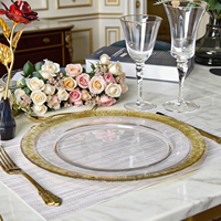 Assiettes de présentation en verre transparent de 13 pouces avec bordure argentée, couleur personnalisable, pour mariage, vente en gros