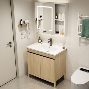 <span class=keywords><strong>Mobile</strong></span> <span class=keywords><strong>Bagno</strong></span> Moderno in Alluminio Rovere Chiaro con Ante in Fibra di Carbonio, 3 Cassetti, Lavabo in Ceramica Grigia e Specchio Retroilluminato a LED - Product Image 5