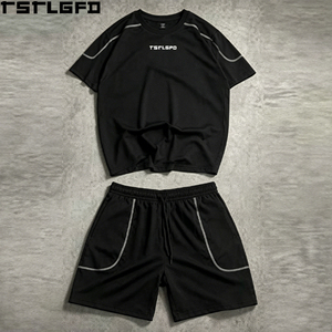 Oem Odm Gym Fitness <b>Set</b> Performance Reflective Piping Quick Dry Activewear T-Shirt Shorts <b>Set</b> Wholesale Bulk - Product Image 4