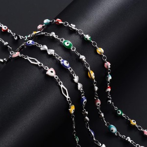 Collier, Ras-de-cou et Bracelets en Acier Inoxydable avec Perles Colorées 4/5mm, Nœud Papillon Cœur et Œil Turc pour Femme, Bijoux Métalliques - Product Image 4