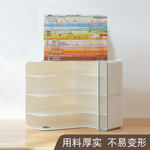 Book Storage Box With Dividers White Blue Student Desk Organizer Stationery Holder Shelf For Office And Home Use - Product Image 4