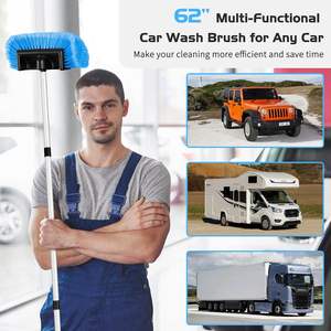 Nettoyeur de voiture en PVC à cinq faces avec manche long, brosse à poils doux et manche extensible - Product Image 4