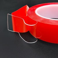 Ruban adhésif Double face en Polyester transparent avec doublure rouge