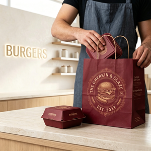 Custom Printed Your Own Logo Restaurant Catering Food Take Out Takeaway Packaging Kraft <b>Paper</b> Bag with Handles - Product Image 4