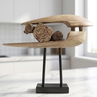 Sculpture abstraite en résine à effet bois, ornement avec base en marbre et métal, statue de table Art Déco, décoration intérieure pour la maison et l'hôtel