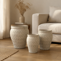 Ensemble de 3 pots à fleurs en fibre d'argile, forme de pot vintage, texture en relief, grands pots à fleurs pour la décoration de la maison et du jardin