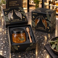 Boîte cadeau personnalisée avec logo, en carton gris brillant, base rigide, couvercle à fermeture magnétique, fenêtre transparente en PVC découpée, pour pot de miel d'eucalyptus